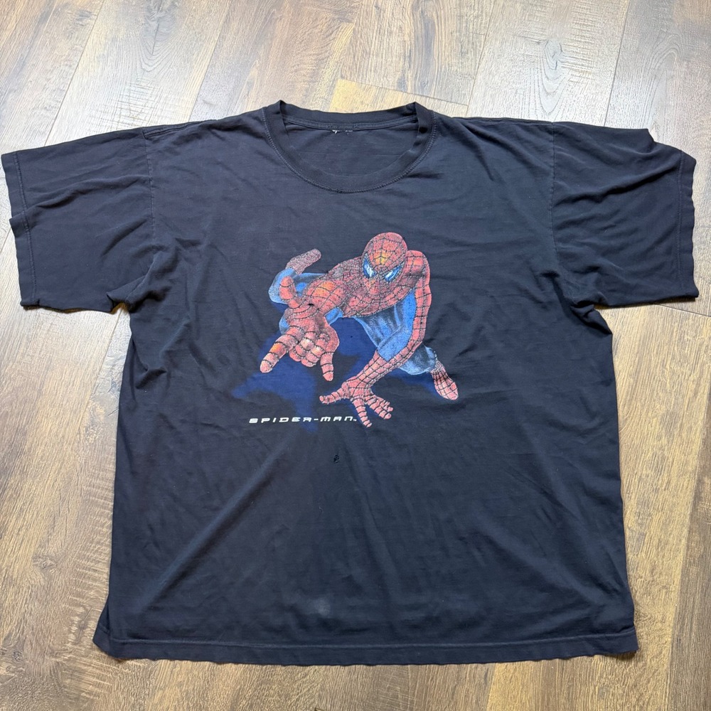 Vintage Y2K Spider-Man Marvel Black Graphic T Shirt Distressed Faded XL